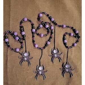 Halloween Purple Jeweled Spiders Beaded Garland Black Borealis 6FT